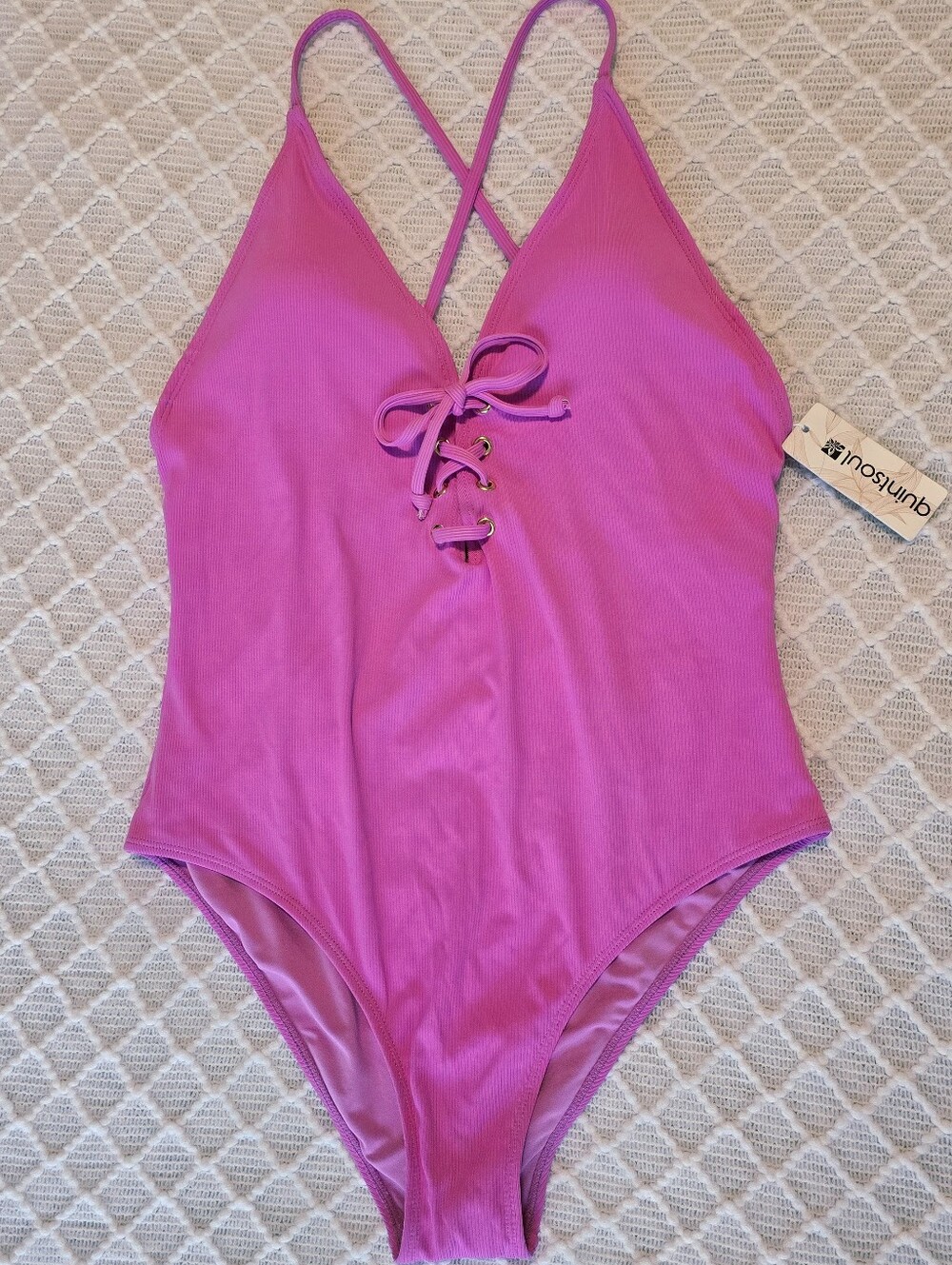 Quintsoul Lace-Up One-Piece Swimsuit in Pink XL